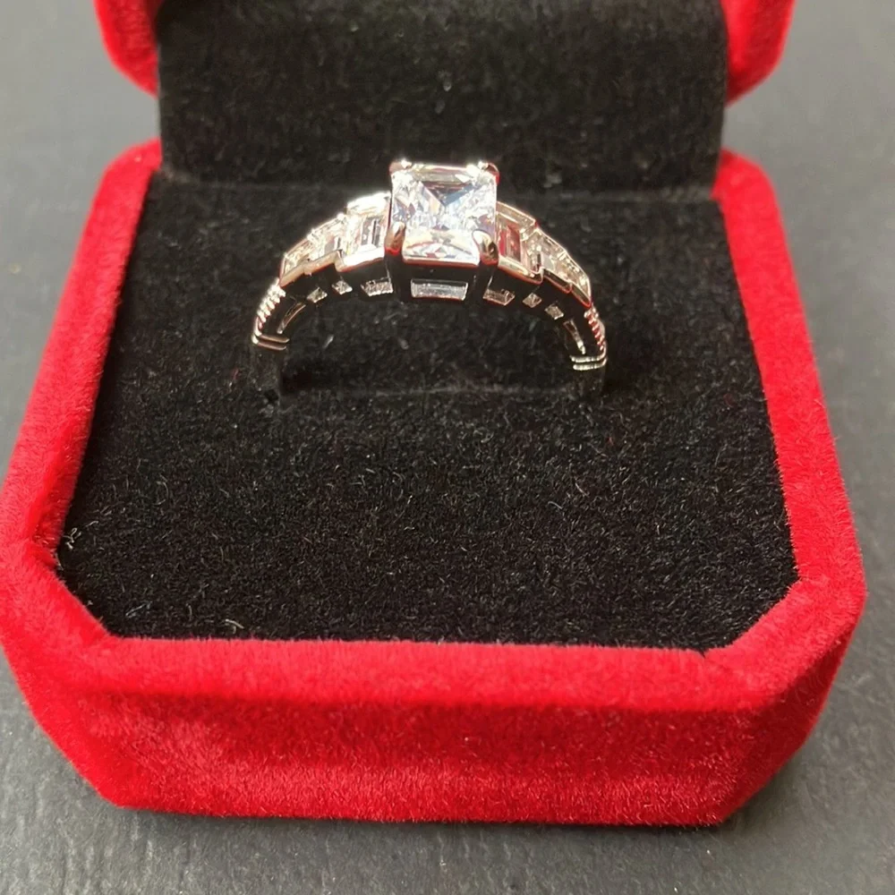 925 Sterling Silver Six Emerald Side Stone Engagement Ring Size 10 & 9 Available - Picture 7 of 10
